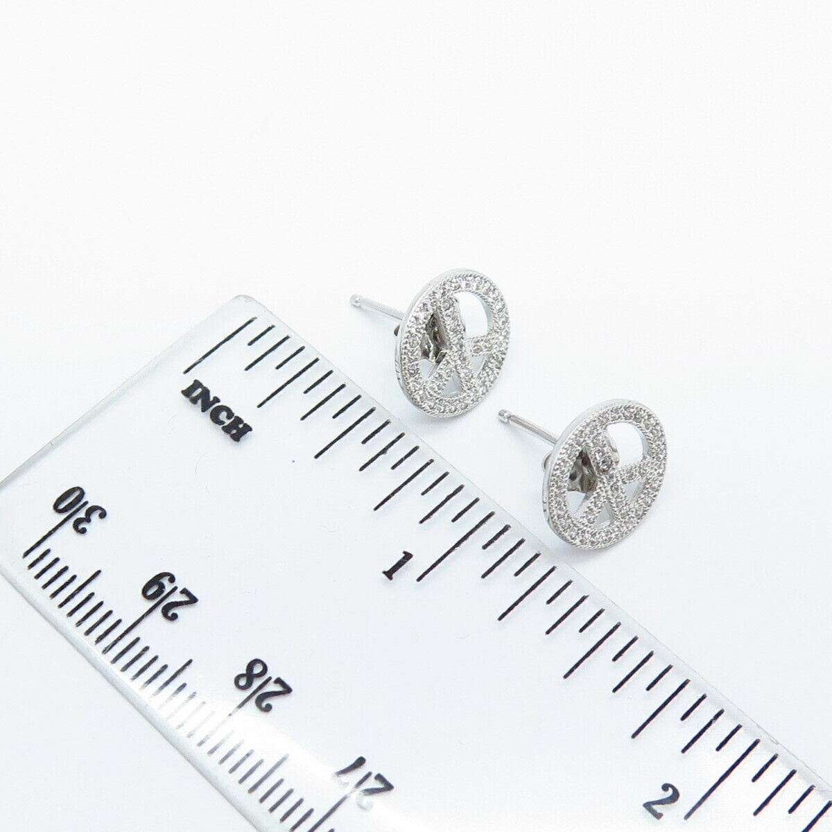 925 Sterling Silver C Z Symbol of Peace Stud Earrings