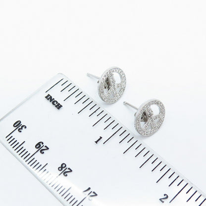 925 Sterling Silver C Z Symbol of Peace Stud Earrings