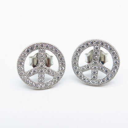 925 Sterling Silver C Z Symbol of Peace Stud Earrings