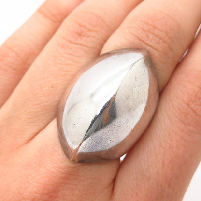 925 Sterling Silver Vintage Modernist Domed Design Hollow Wide Ring Size 6