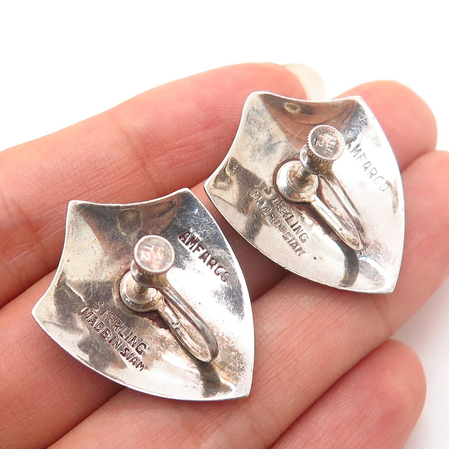 925 Sterling Silver Vintage Siam Amfarco Niello Hindu Goddess Clip On Earrings