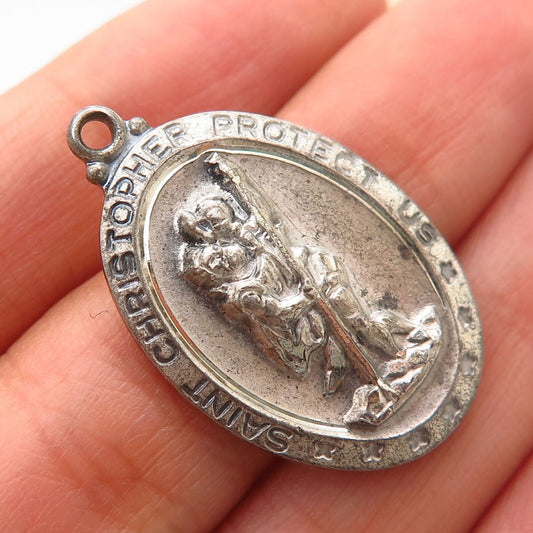 925 Sterling Silver Vintage Theda St. Christopher Religious Charm Pendant