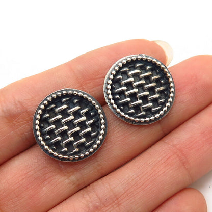 925 Sterling Silver Woven / Mesh Design Round Stud Earrings