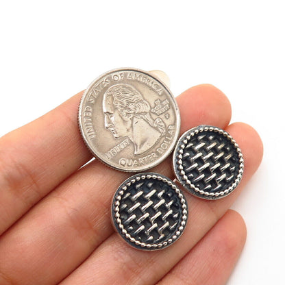 925 Sterling Silver Woven / Mesh Design Round Stud Earrings