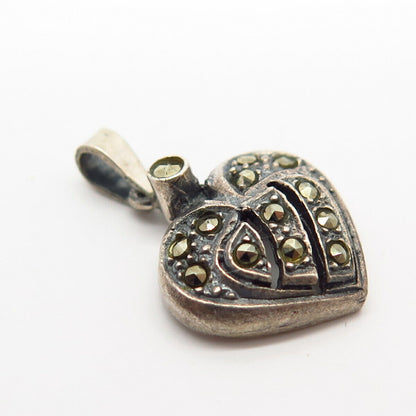 925 Sterling Silver Real Marcasite Gemstone Heart Design Pendant