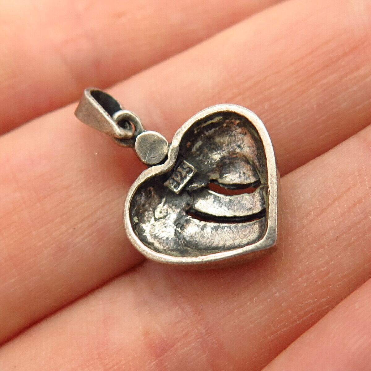 925 Sterling Silver Real Marcasite Gemstone Heart Design Pendant