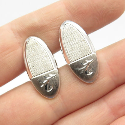 925 Sterling Silver Vintage Etched Floral Oval Cufflinks