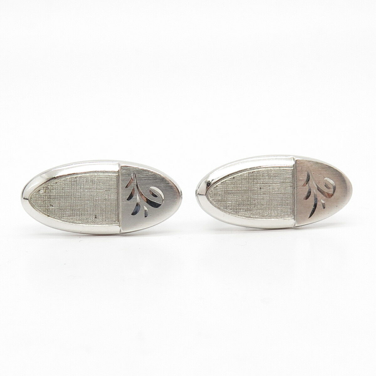 925 Sterling Silver Vintage Etched Floral Oval Cufflinks