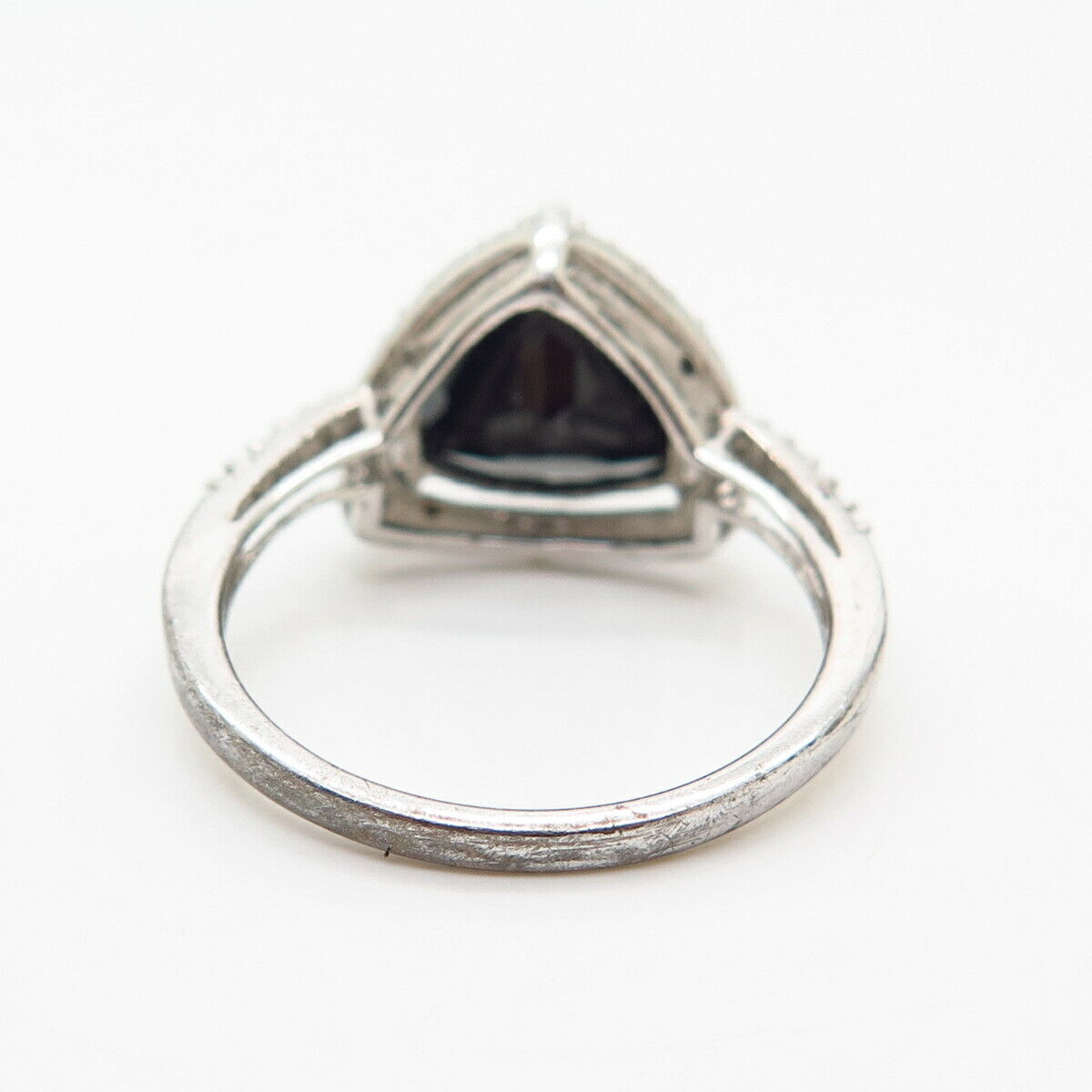 925 Sterling Silver White & Black C Z Triangle Design Ring Size 7