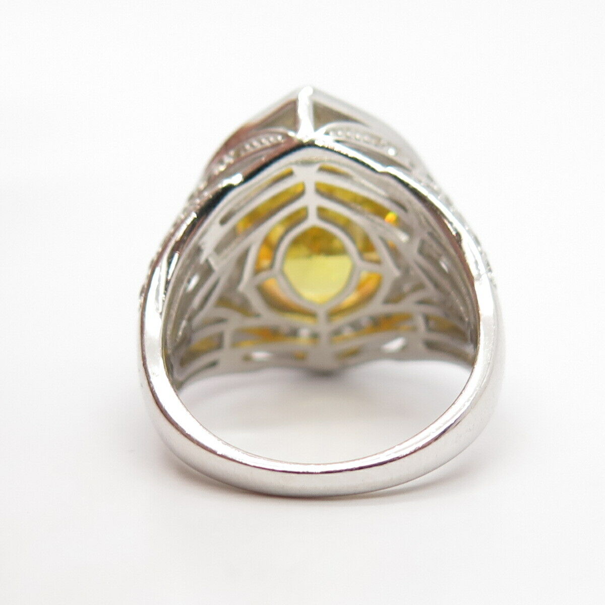 925 Sterling Silver White & Citrine-Tone C Z Signet Ring Size 7