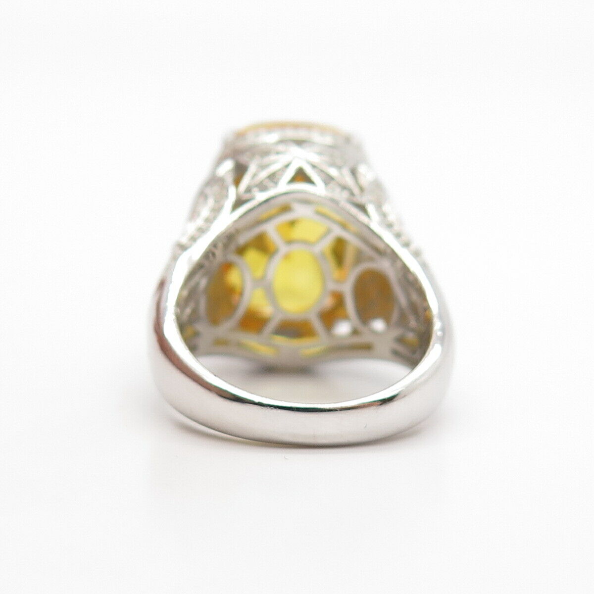 925 Sterling Silver White & Citrine-Tone C Z Signet Ring Size 7 1/4