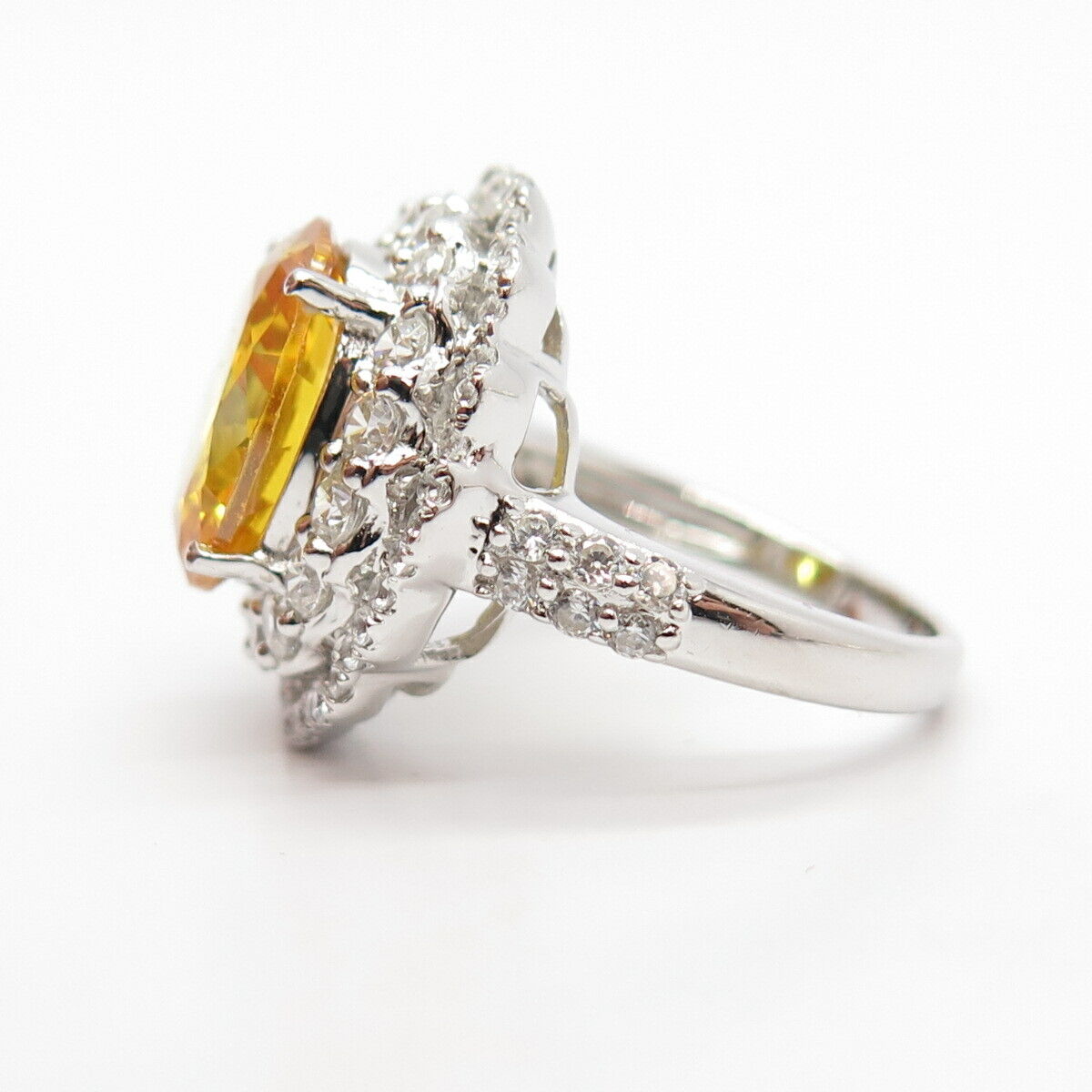 925 Sterling Silver White & Citrine-Tone C Z Ring Size 7 1/4