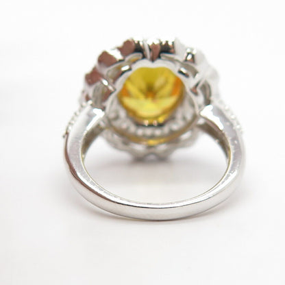 925 Sterling Silver White & Citrine-Tone C Z Ring Size 7 1/4