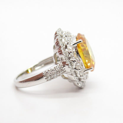 925 Sterling Silver White & Citrine-Tone C Z Ring Size 7 1/4