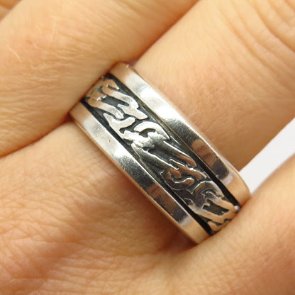 925 Sterling Vintage Mexico Tribal Design Men's Rotating Band Ring Size 11.5