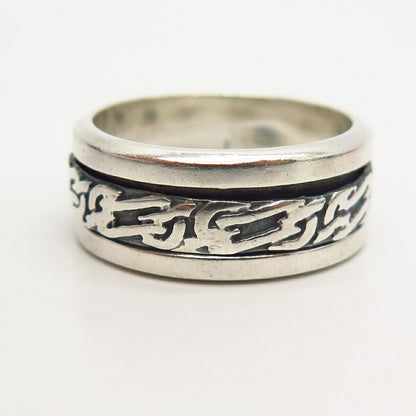 925 Sterling Vintage Mexico Tribal Design Men's Rotating Band Ring Size 11.5