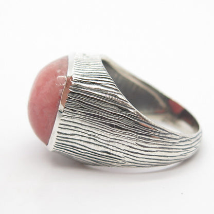 925 Sterling Silver Real Rhodochrosite Gemstone Textured Ring Size 7 3/4