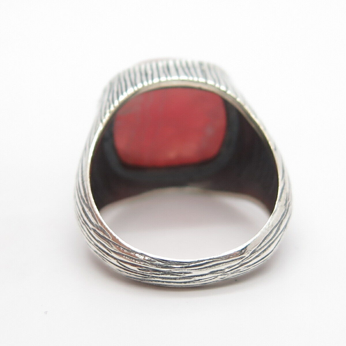 925 Sterling Silver Real Rhodochrosite Gemstone Textured Ring Size 7 3/4