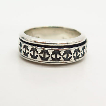 925 Sterling Silver Vintage Mexico Tribal Design Rotating Band Ring Size 8 1/4