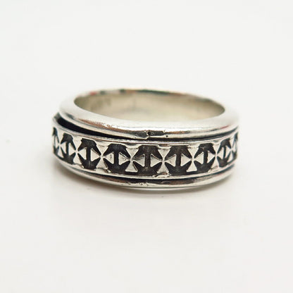 925 Sterling Silver Vintage Mexico Tribal Design Rotating Band Ring Size 8 1/4