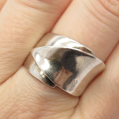 925 Sterling Silver Vintage Modernist Bypass Ring Size 7 3/4