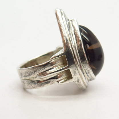 925 Sterling Silver Real Smoky Quartz Teardrop Design Ring Size 7