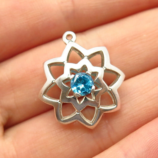 925 Sterling Silver Blue Topaz-Tone C Z Star Design Pendant