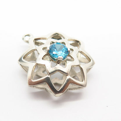 925 Sterling Silver Blue Topaz-Tone C Z Star Design Pendant