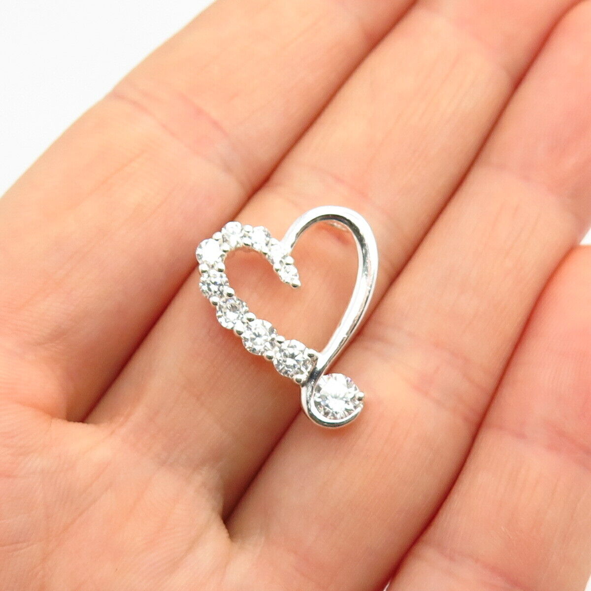 925 Sterling Silver C Z Open Heart Slide Pendant