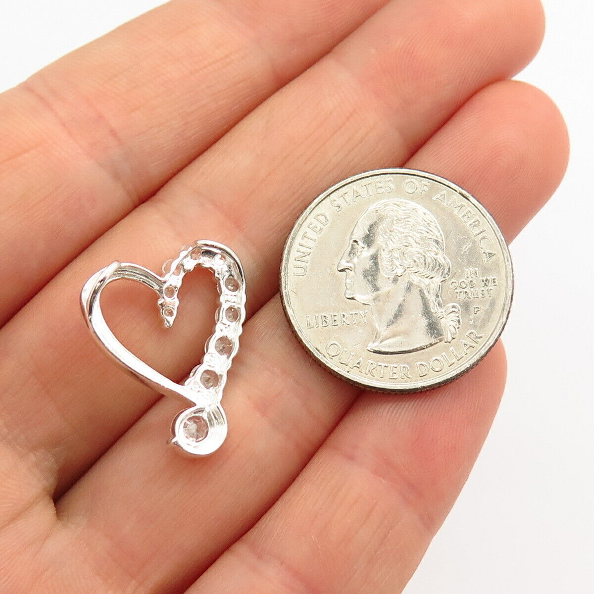 925 Sterling Silver C Z Open Heart Slide Pendant