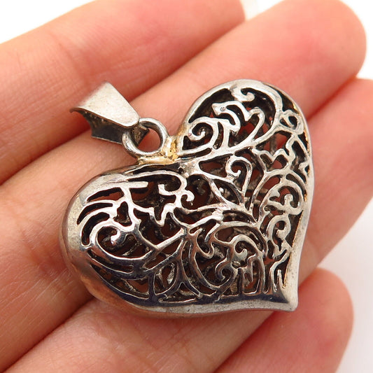 925 Sterling Silver Cutout Ornate Heart Design Pendant