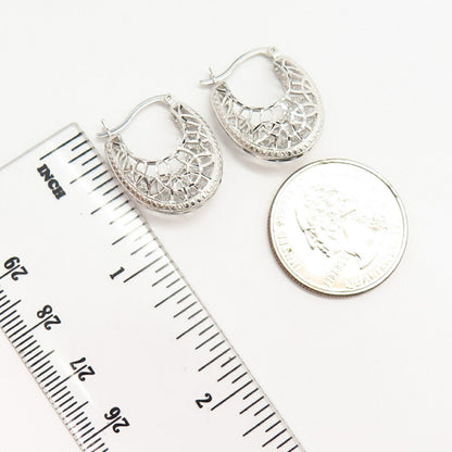 925 Sterling Silver Puffy Ornate Design Hoop Earrings