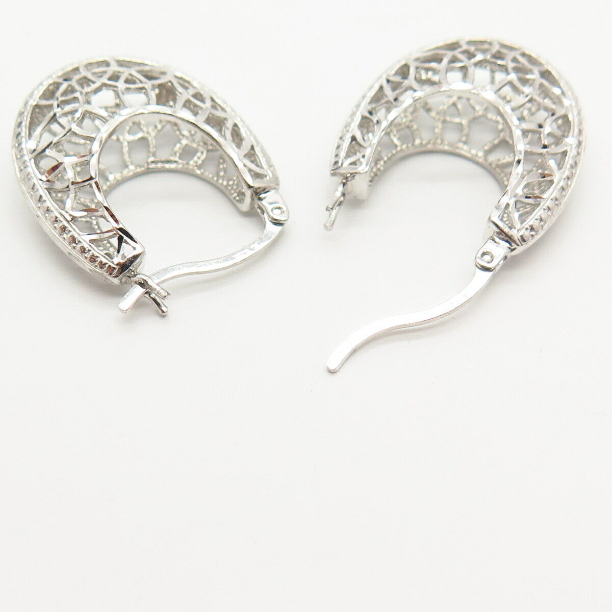 925 Sterling Silver Puffy Ornate Design Hoop Earrings