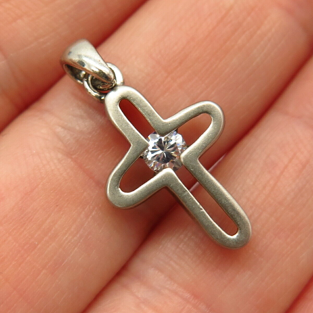 925 Sterling Silver C Z Cutout Cross Pendant