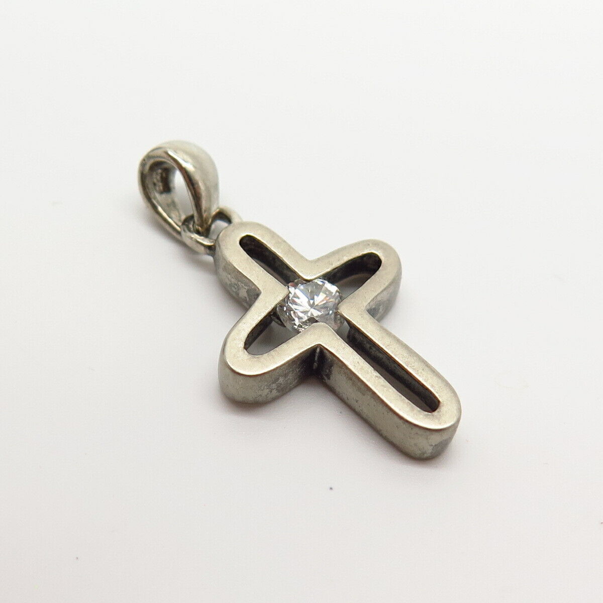 925 Sterling Silver C Z Cutout Cross Pendant