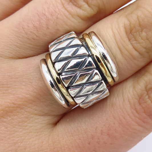 925 Sterling Silver / 14K Gold Vintage Striped Ring Size 6.5