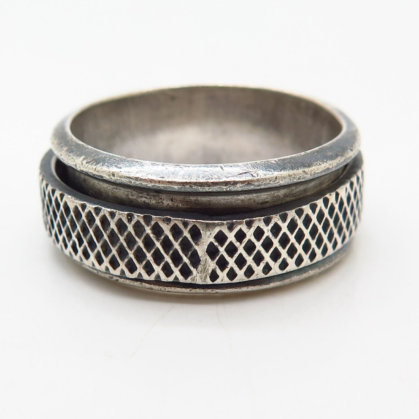 925 Sterling Silver Textured Design Rotating Men's Band Ring Size 11.5