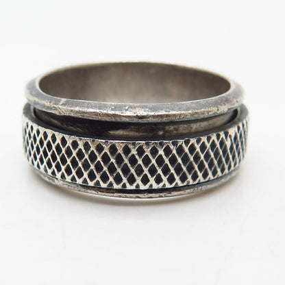 925 Sterling Silver Textured Design Rotating Men's Band Ring Size 11.5