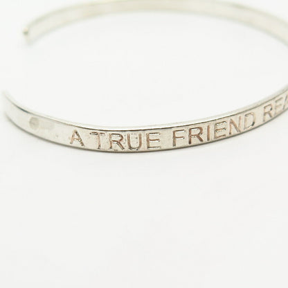 925 Sterling Silver "True Friend" Thin Cuff Bracelet 6 3/4"