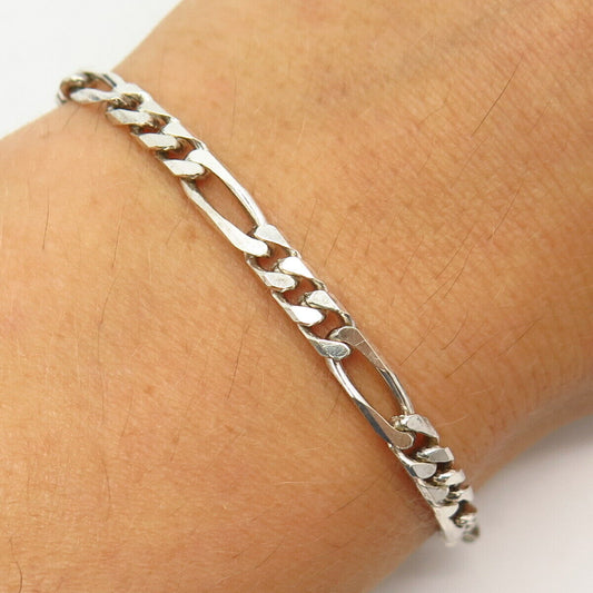 925 Sterling Silver Figaro Link Bracelet 7.5"