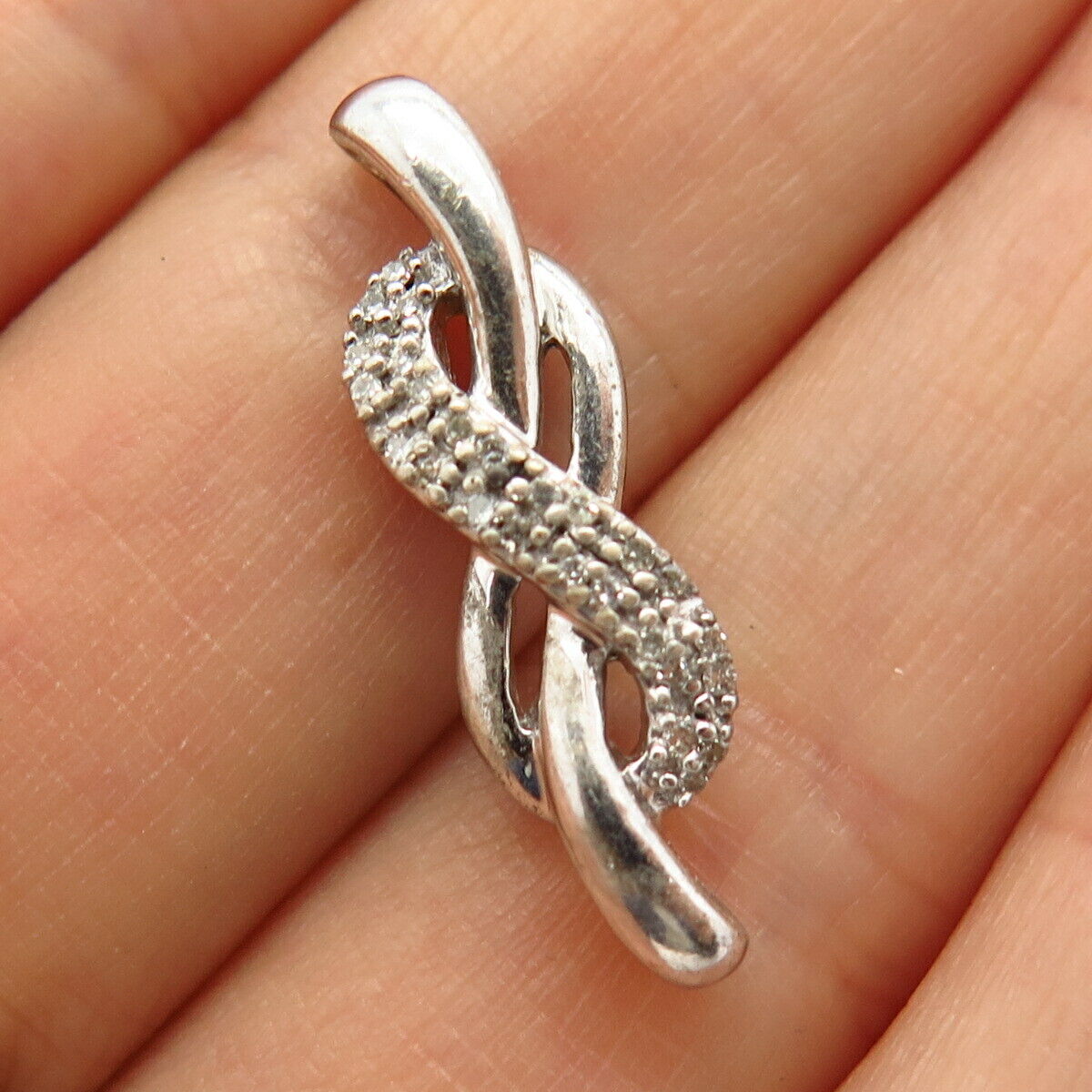 925 Sterling Silver Real Diamond Crossover / Knot Design Slide Pendant