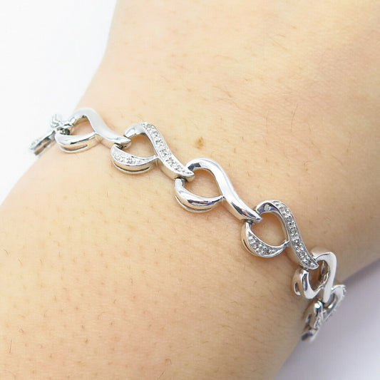 925 Sterling Silver SUN Real White Diamond Braided Link Bracelet 7"