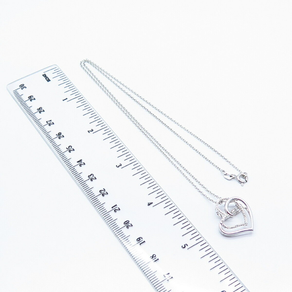 925 Sterling Silver Italy Real Diamond Double Heart Rolo Chain Necklace 19"