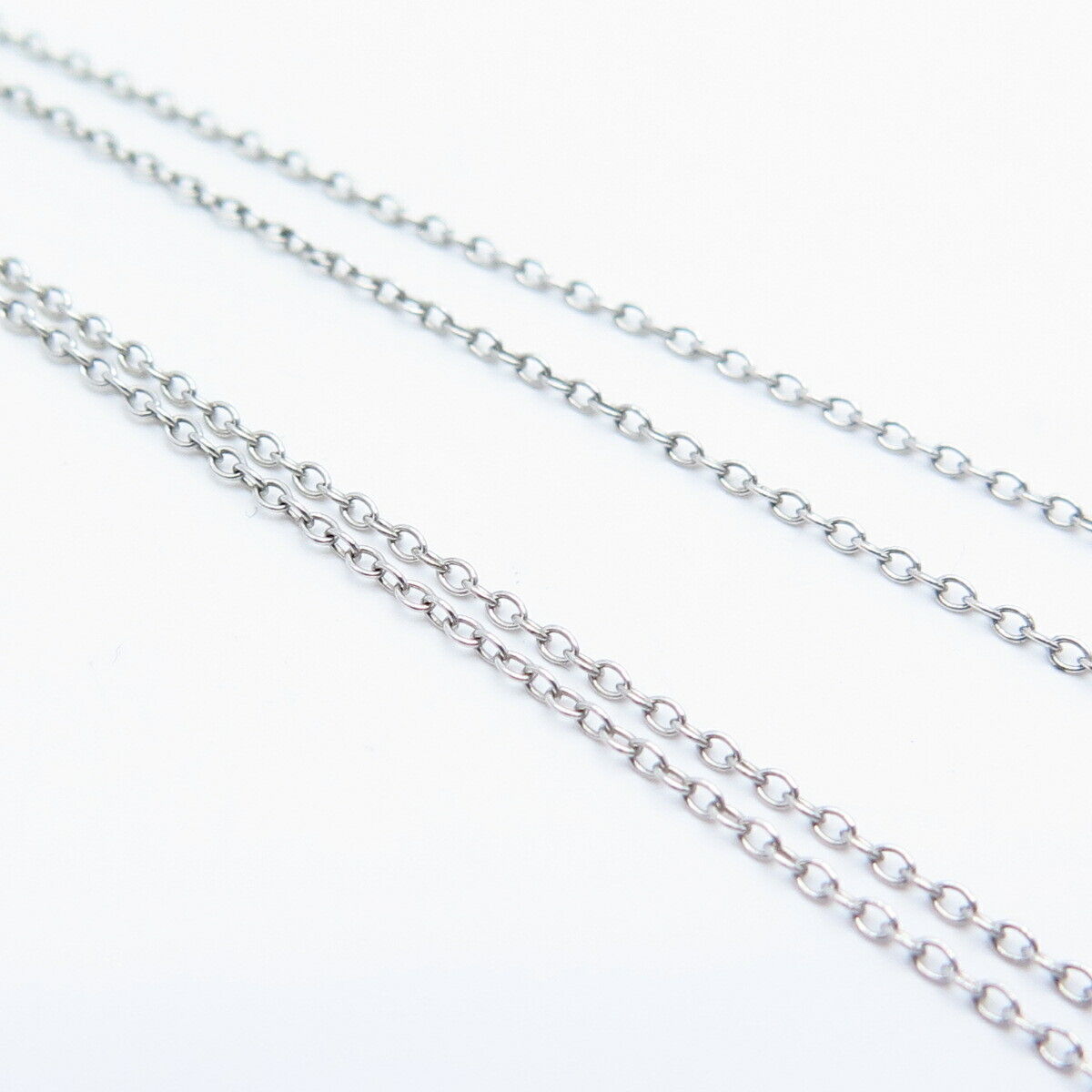 925 Sterling Silver Italy Real Diamond Double Heart Rolo Chain Necklace 19"