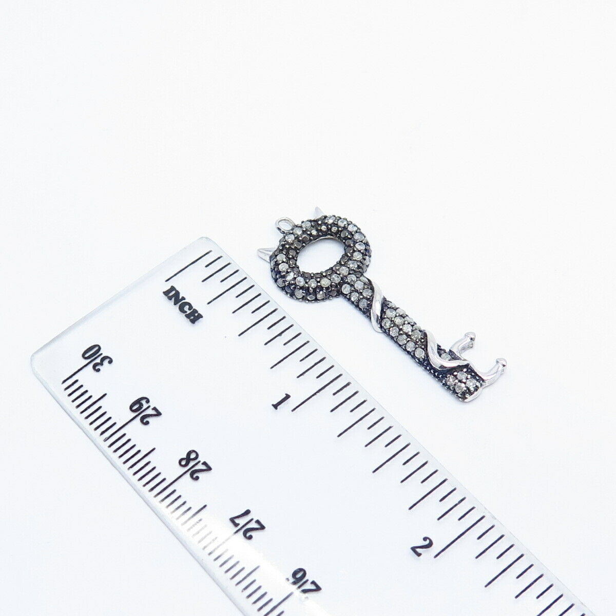 925 Sterling Silver Real White Diamond Key Devil Pendant