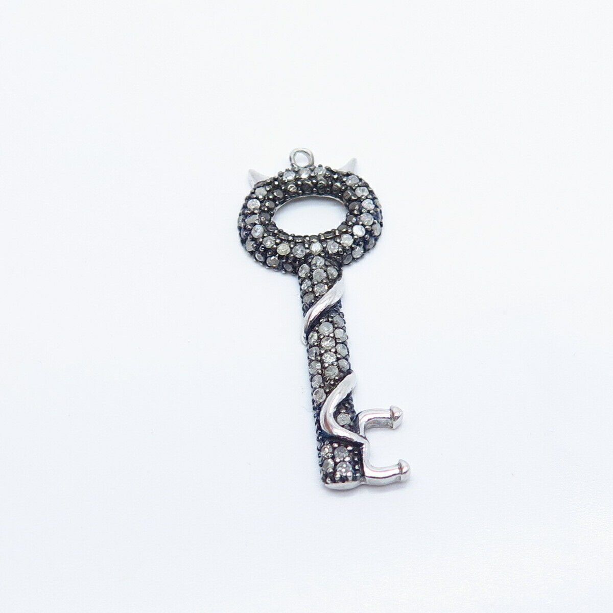 925 Sterling Silver Real White Diamond Key Devil Pendant