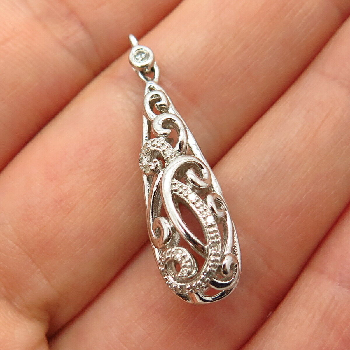 925 Sterling Silver Real Diamond Accent Swirl Design Pendant