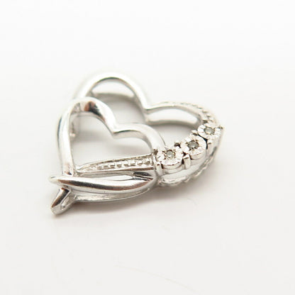 925 Sterling Silver Real Diamond Double Heart Design Slide Pendant