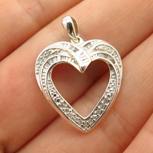 925 Sterling Silver Real Diamond Open Heart Design Pendant