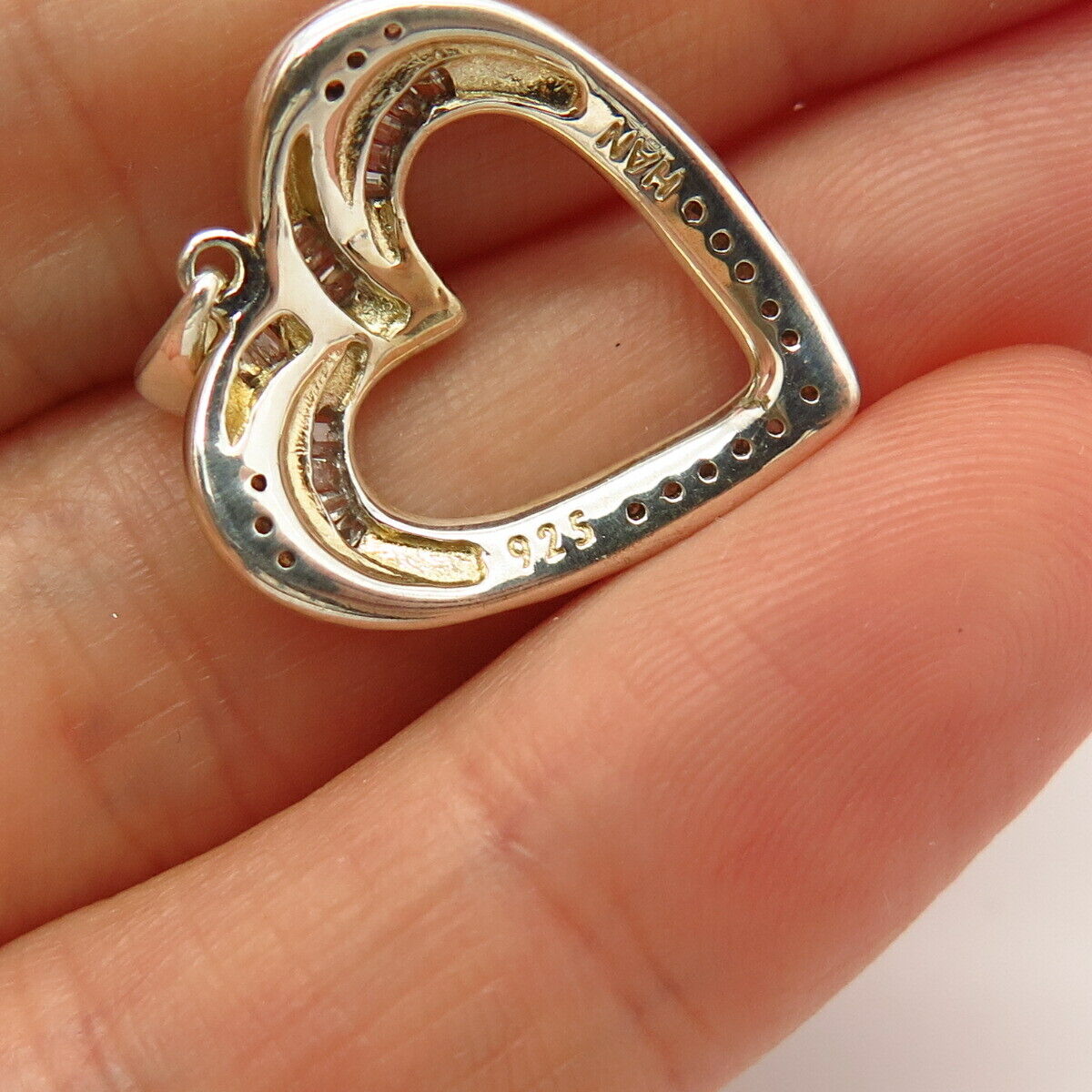 925 Sterling Silver Real Diamond Open Heart Design Pendant